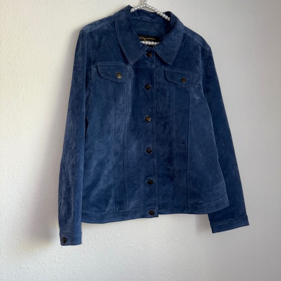Fabio Blue Suede Trucker Jacket Womens Size large - Picture 4 of 9